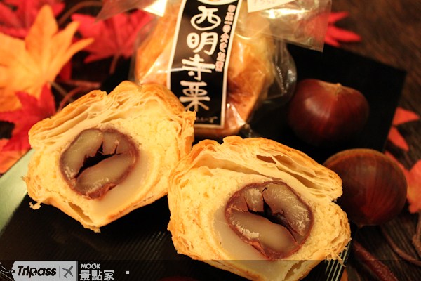 大顆的栗子泡芙，包著日本最大的栗子-西明寺栗。