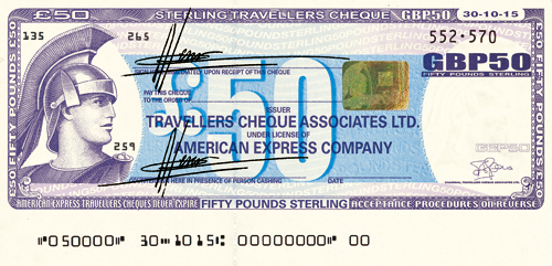 旅行支票：面額50英磅 / 圖片提供：美國運通