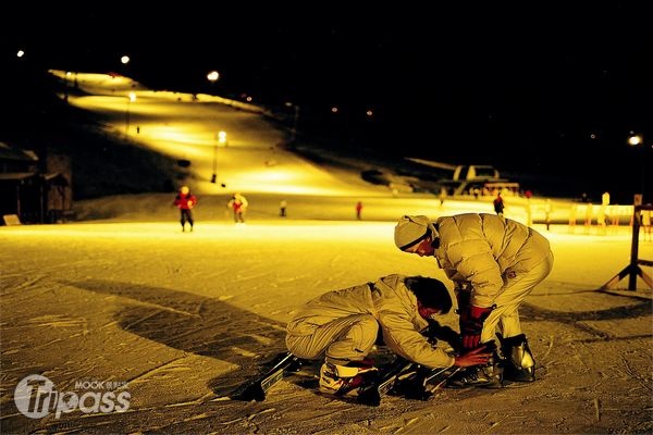 有燈光投射的夜間滑雪場，呈現浪漫的氛圍。（圖片提供／韓國觀光公社）