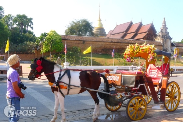 在南邦的各個景點都能看到裝飾成五彩繽紛的觀光馬車。（攝影／景點家劉佳雯）