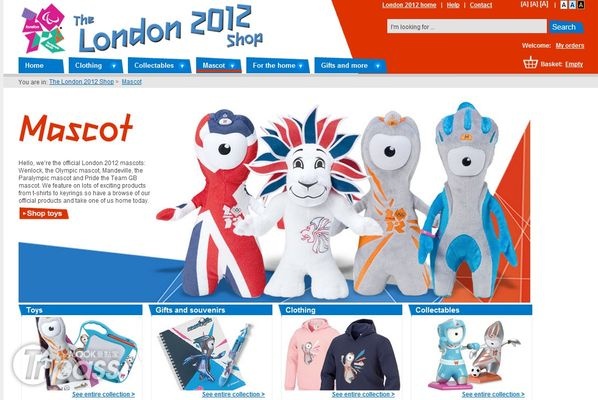 倫敦奧運吉祥物Wenlock和Mandeville，以及英國國家隊(Team GB)獅王代表，
都是相當特別的紀念品。（圖片來源／翻拍自The London 2012 Shop網頁）