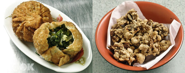 左圖：蔥多餅蔥花餡料滿滿，香氣四溢。右圖：卜鴨是羅東最在地的夜市美食，到了宜蘭別忘了嚐嚐。（圖片提供／墨刻編輯部）
