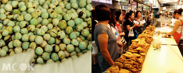 左圖：幾近失傳的古早味零嘴—炭烤豌豆，就隱藏在基隆夜市中。右圖：士林夜市相當知名的大餅包小餅，別的地方可是吃不到的。（圖片提供／墨刻編輯部）