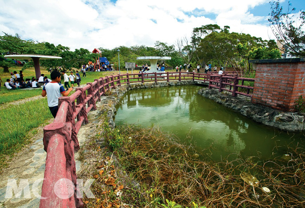 公園裡水池小巧迷人，夏季荷花盛開，荷葉田田好清涼。（圖片提供／墨刻編輯部）