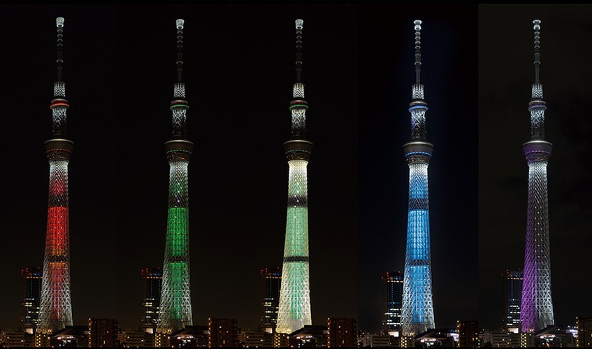 東京晴空塔冬季特別亮燈秀推出五色聖誕限定亮燈。（圖片來源／東京晴空塔官網）