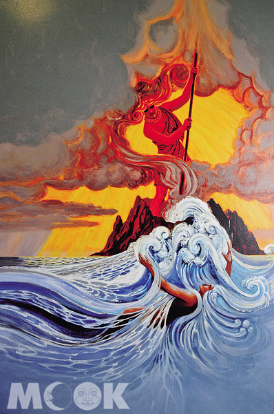 夏威夷原住民古老傳說中，火山女神佩蕾和大海女神娜瑪卡的惡鬥場景。（圖片提供／TRAVELER Luxe旅人誌）