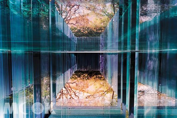 深綠色半透明玻璃，構築朦朧的森林異象，光可鑑人的空間，將周遭景致襯托得更加豐富。（圖片提供／Les Cols Pavellons）