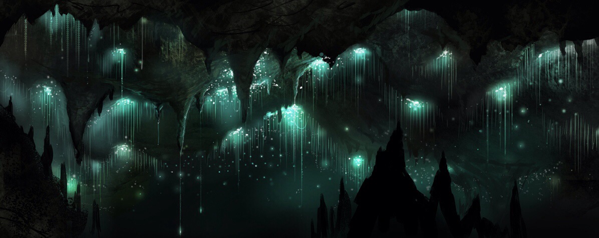 蒂阿瑙螢火蟲洞的藍色螢光絲，像一條條美麗的流蘇吊掛在洞穴裡。(圖片來源／elysefeaver）