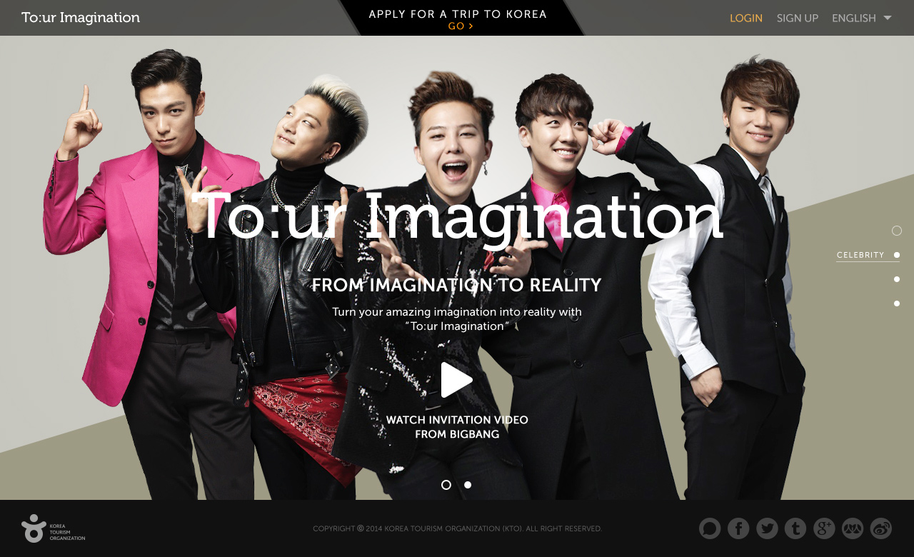 tourimagination網頁請來Big Bang當任旅遊宣傳大使。(圖片提供／韓國觀光公社）