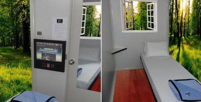 森林壁紙還有高科技設備，讓Snoozecube住宿體驗更加有趣。(圖片來源／tourkaki)