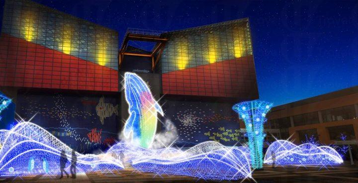 大阪海遊館打造百萬燈飾，營造陸上海洋世界。(圖片來源／kaiyukan）