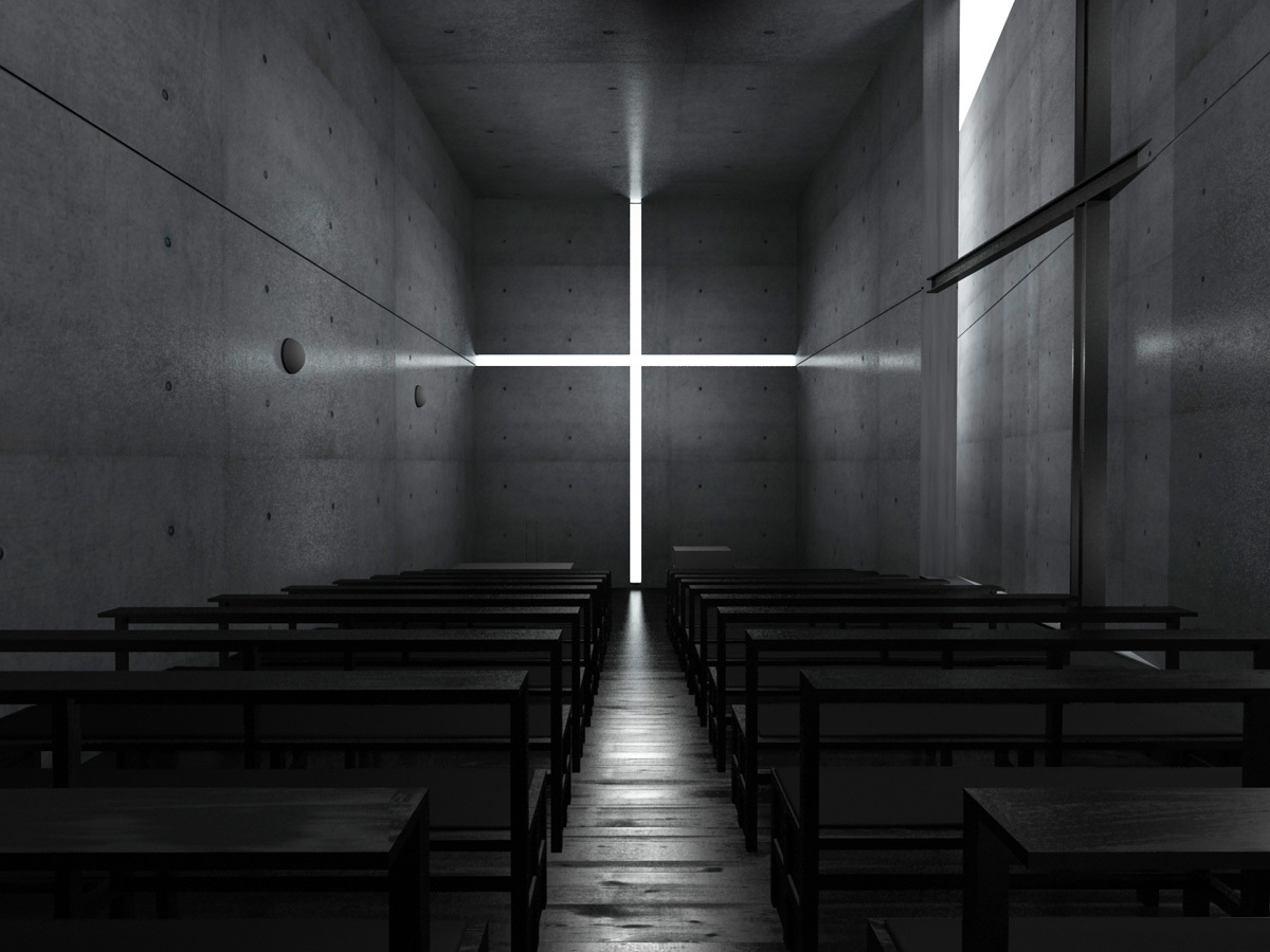 簡單的光與影，呈現光之教會肅穆的一面。(圖片來源／vance.diandian)