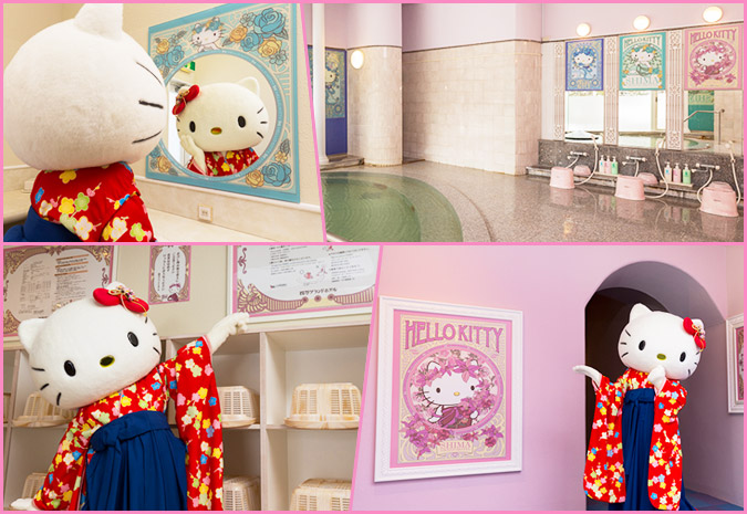 湯池四周處處可以見到以Hello kitty 為主題圖樣的設計。(圖片來源／sanrio）