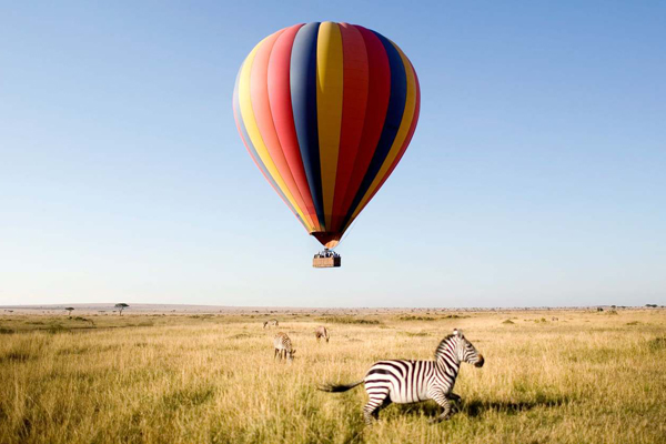 搭著熱氣球欣賞動物在草原上奔馳的景色。(圖片來源／andbeyond）