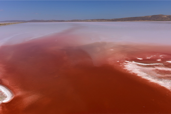 土耳其圖茲鹽湖染成了血湖。（圖片來源／huffingtonpost 攝影／Murat Oner Tas）