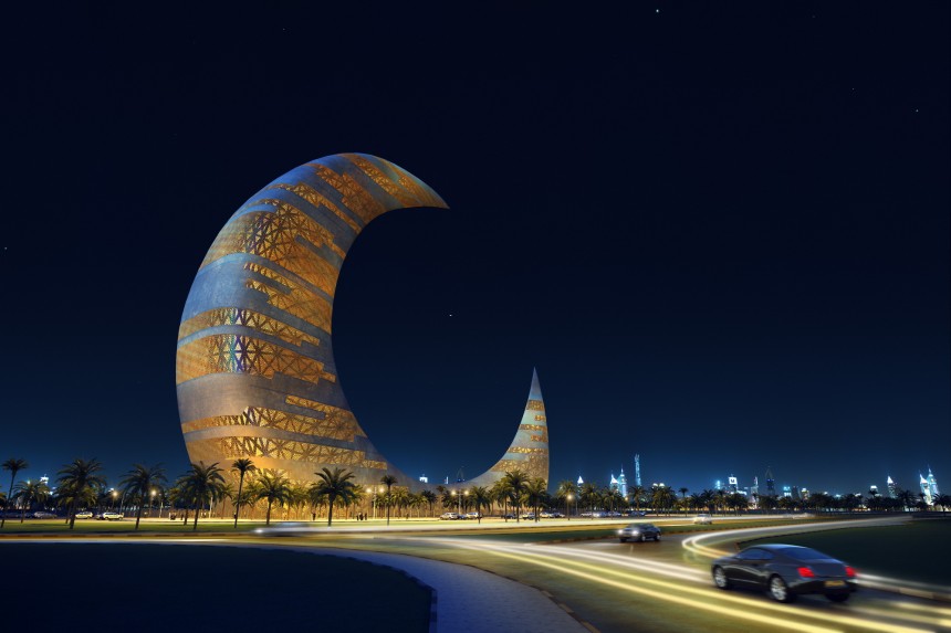 杜拜新地標「新月塔」將於2015完工。(圖片來源／Facts Land）