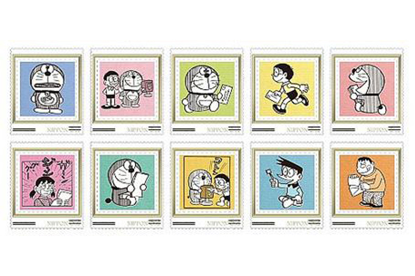 十枚圖樣各異的主題郵票。（圖片來源／Doraemon 100）