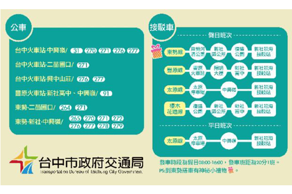 公車&接駁車資訊。（圖片來源／2015新社花海）
