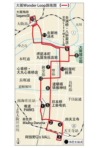 大阪Wonder Loop提供13站點。(圖片來源／asahi)