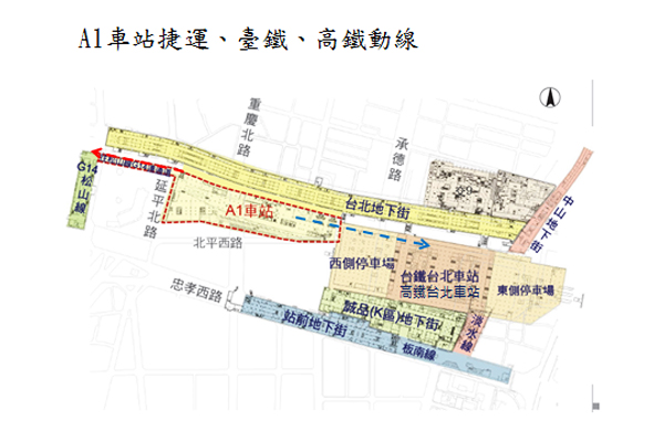 台北車站機場捷運、台鐵、高鐵動線圖。(圖片來源／桃園捷運)