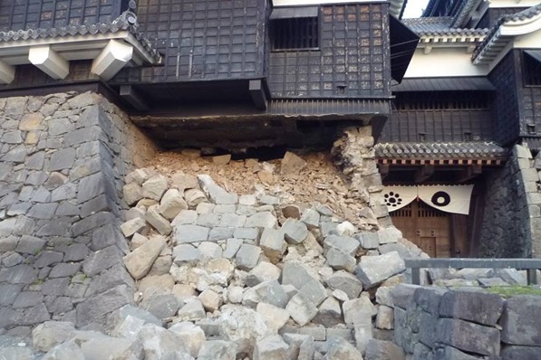 熊本城周邊石垣受到地震影響損害。(圖片來源／熊本城)