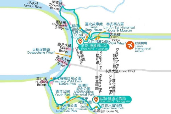 「花漾河濱知性之旅」自行車旅遊路線。(圖片來源／台北市交通局）