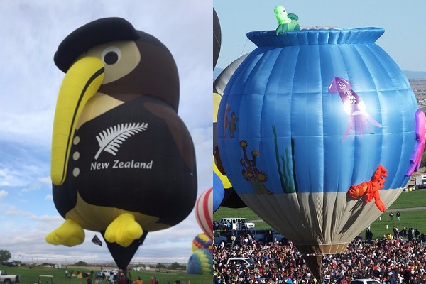 奇異鳥造型熱氣球與水族箱造型熱氣球。（圖片來源／臺灣熱氣球嘉年華）