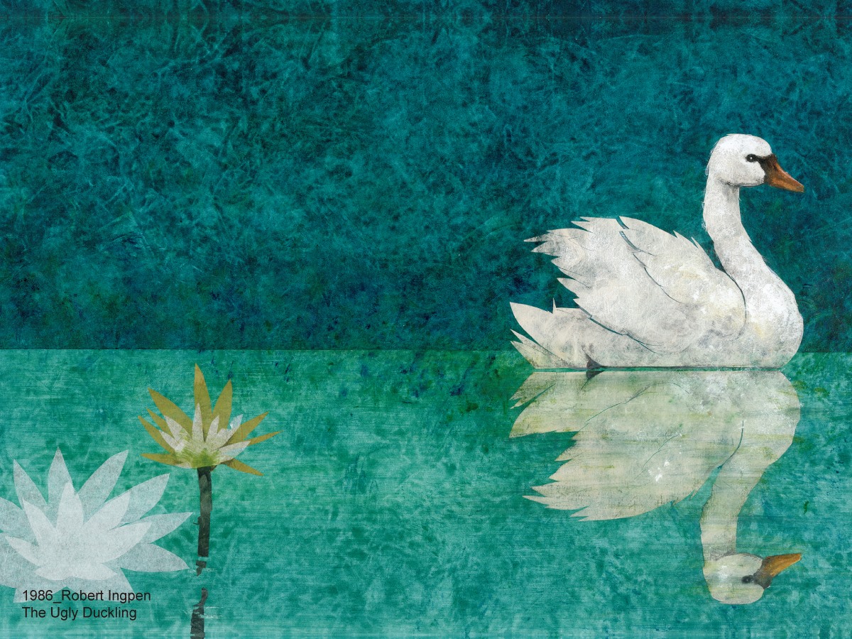 1986年安徒生插畫大獎者羅伯英潘，這就是我們熟悉的”醜小鴨”故事中，後來變天鵝的美麗畫面。（圖片來源／安徒生插畫大獎展覽單位）