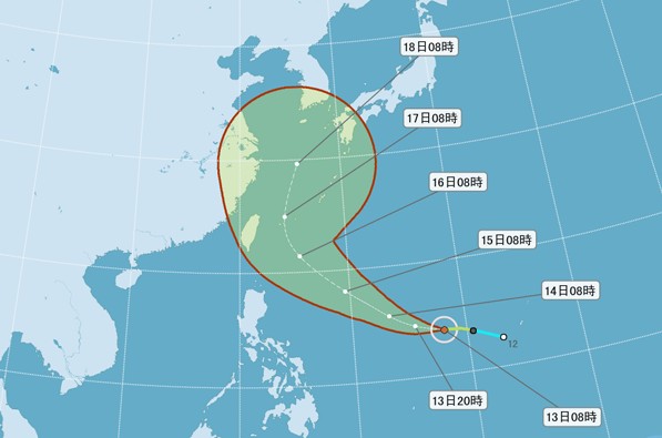 第16號颱風馬勒卡輕度颱風，走勢與影響值得留意。（圖片來源／中央氣象局）
