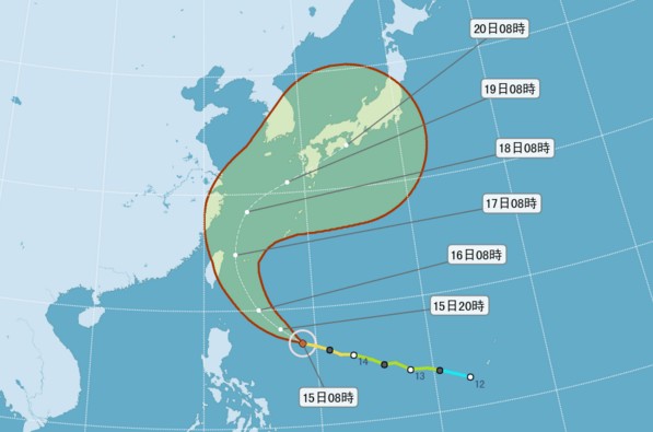 馬勒卡颱風15日晚間恐發布海上警報。(圖片來源／中央氣象局)