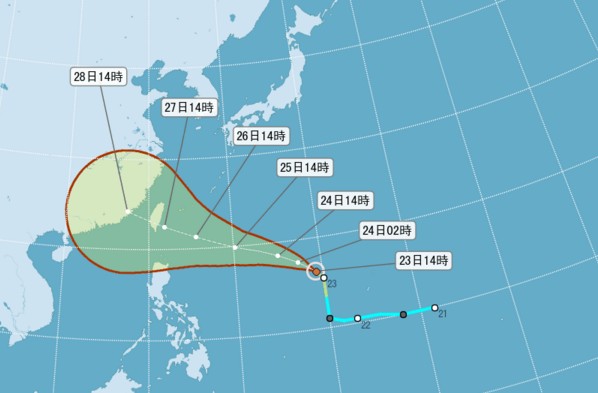 梅姬來勢洶洶，路徑潛勢朝著台灣而來。(圖片來源／中央氣象局)