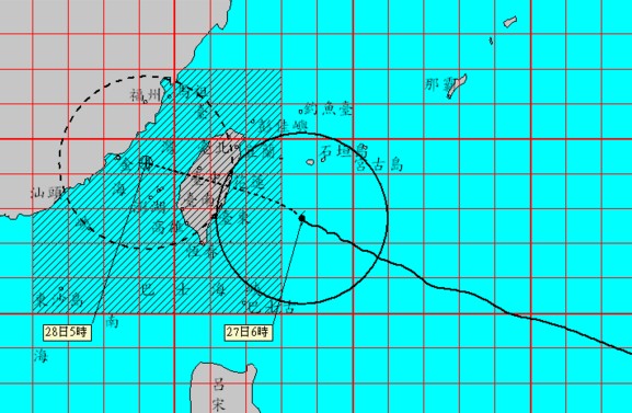 梅姬颱風9月27日上午五時起暴風圈開始進入台灣。(圖片來源／中央氣象局）