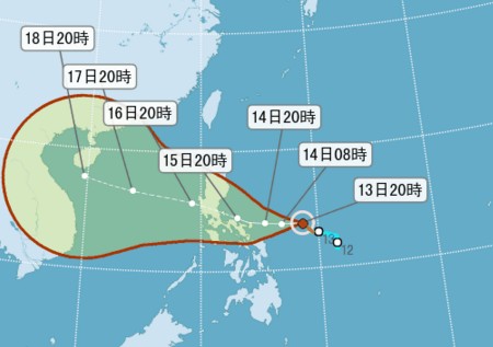 21 號颱風莎莉佳路線預測圖。(圖片來源／中央氣象局)