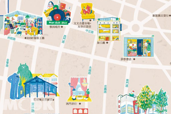透過插畫地圖讓旅客方便找到店家。(圖片提供／台南市政府觀旅局)