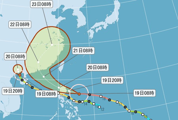 強颱海馬路線南偏，影響台灣機率變小。（圖片來源／中央氣象局）