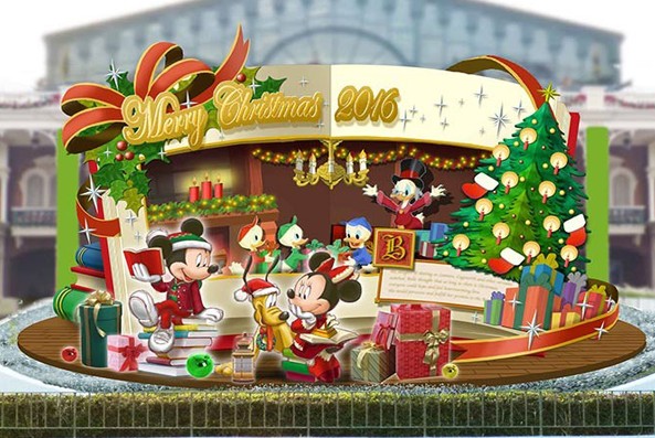 2016年東京迪士尼聖誕主題「聖誕夢幻」，園區入口有超大聖誕故事繪本。（圖片來源／東京迪士尼度假園區)