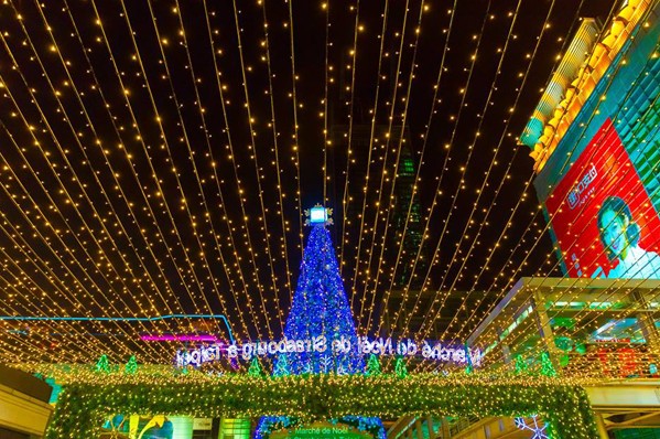 台北101 周邊也布置有聖誕樹與燈飾。(圖片來源／台北市政府)