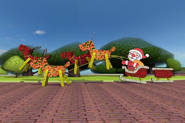 配合聖誕節假期，花毯節展場也有聖誕老公公造型的花藝設計造景，可愛又有氣氛。（圖片來源／台中國際花毯節）