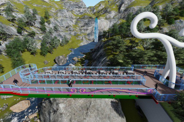 瑞龍瀑布旁興建的懸臂式空中步道景觀平台，是2016年底的注目新景點。（圖片來源／南投縣政府）