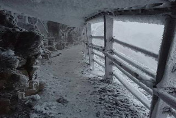 玉山山上棧道也有積雪。(圖片來源／玉山管理處)