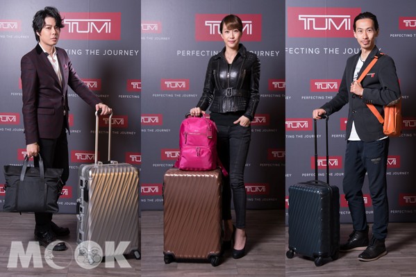 三位職人演繹TUMI春夏新品發表會，左起國際時尚造型師李佑群、馬拉松國手張嘉哲、專業賽車手沈慧蘭。(圖片提供／TUMI台灣)