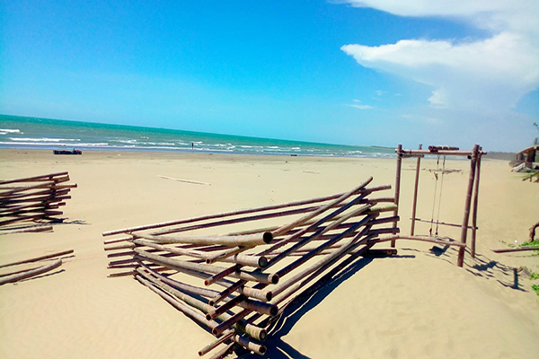 金沙海灘充滿光澤的沙質 (圖／雙春濱海遊憩區-Vanaheim愛莊園)