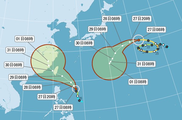 諾盧與尼莎颱風走勢。(圖／中央氣象局)