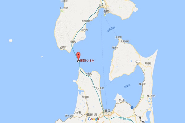 日本青函隧道海底部分位置示意圖（圖／GOOGLE MAP）