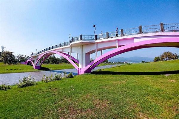 橫跨安農溪的橋樑變成夢幻粉色鵲橋 (圖／三星鄉公所)
