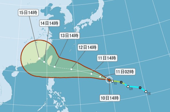 輕度颱風泰利來勢洶洶。（圖／中央氣象局）