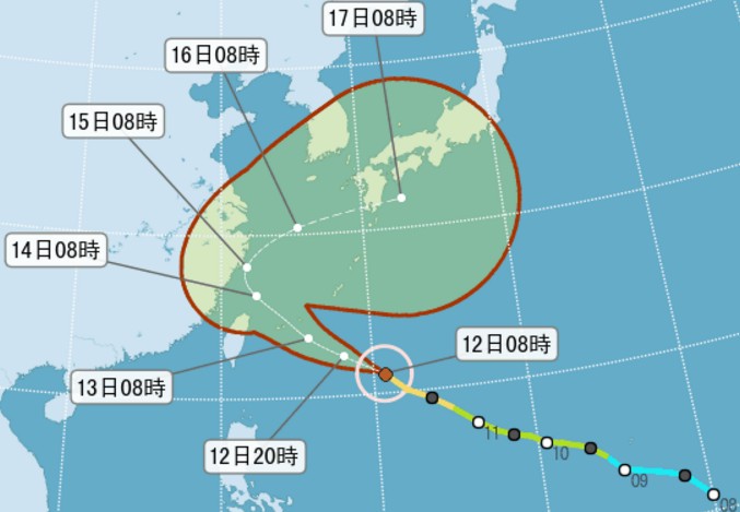 泰利颱風路徑持續北偏北轉。(圖/中央氣象局)