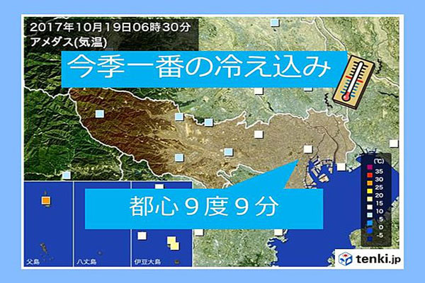 東京清晨出現9.9度最低溫 (圖／日本気象協会)