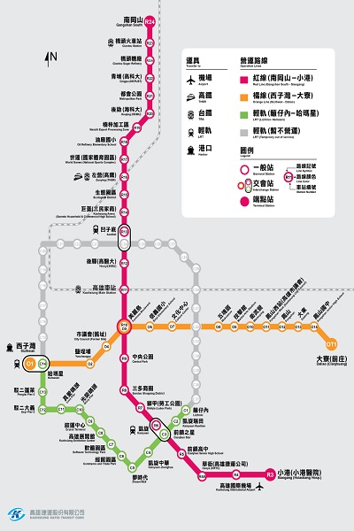 高雄捷運路線圖，高雄輕軌第一階段C1-C14站全線通車（圖／高雄捷運）