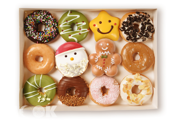 聖誕節限定款甜甜圈禮盒12入。(圖/Krispy Kreme)